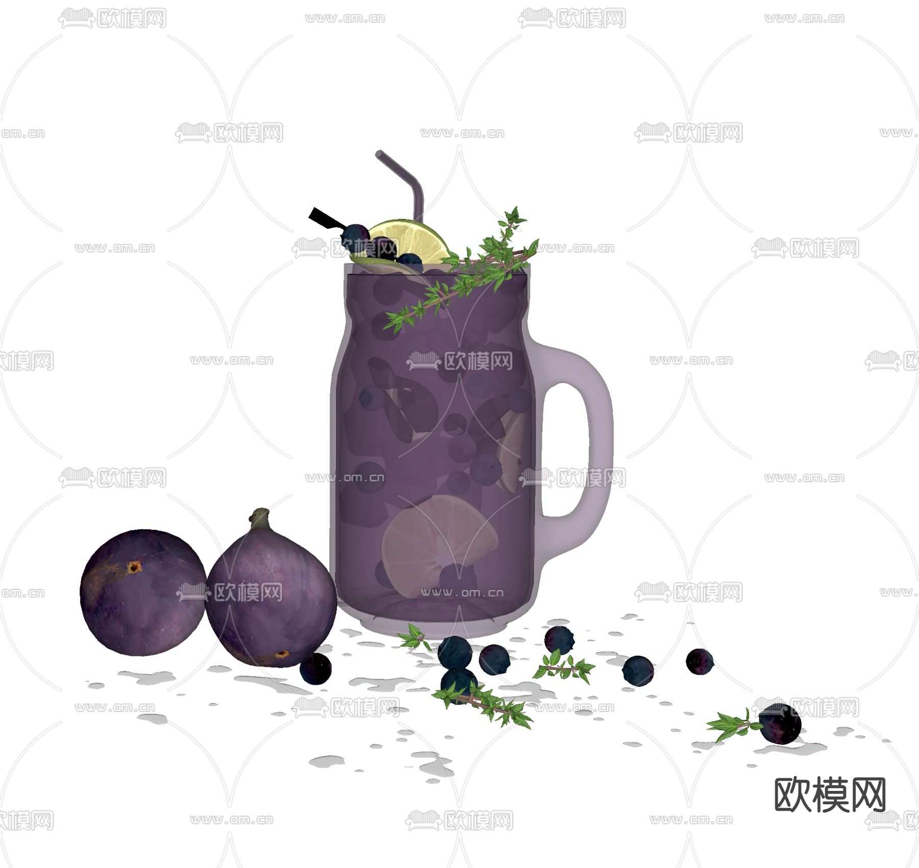 柠檬水杯 葡萄 洋葱su模型下载（渲染图1）
