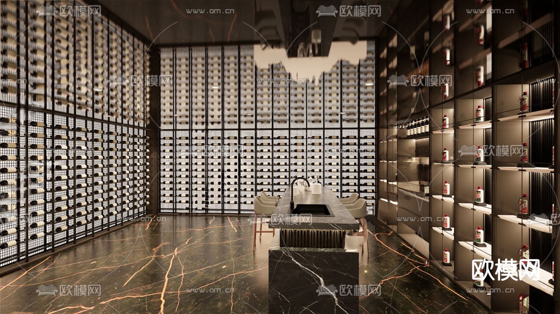 现代家居酒窖 藏酒房su模型下载（渲染图2）