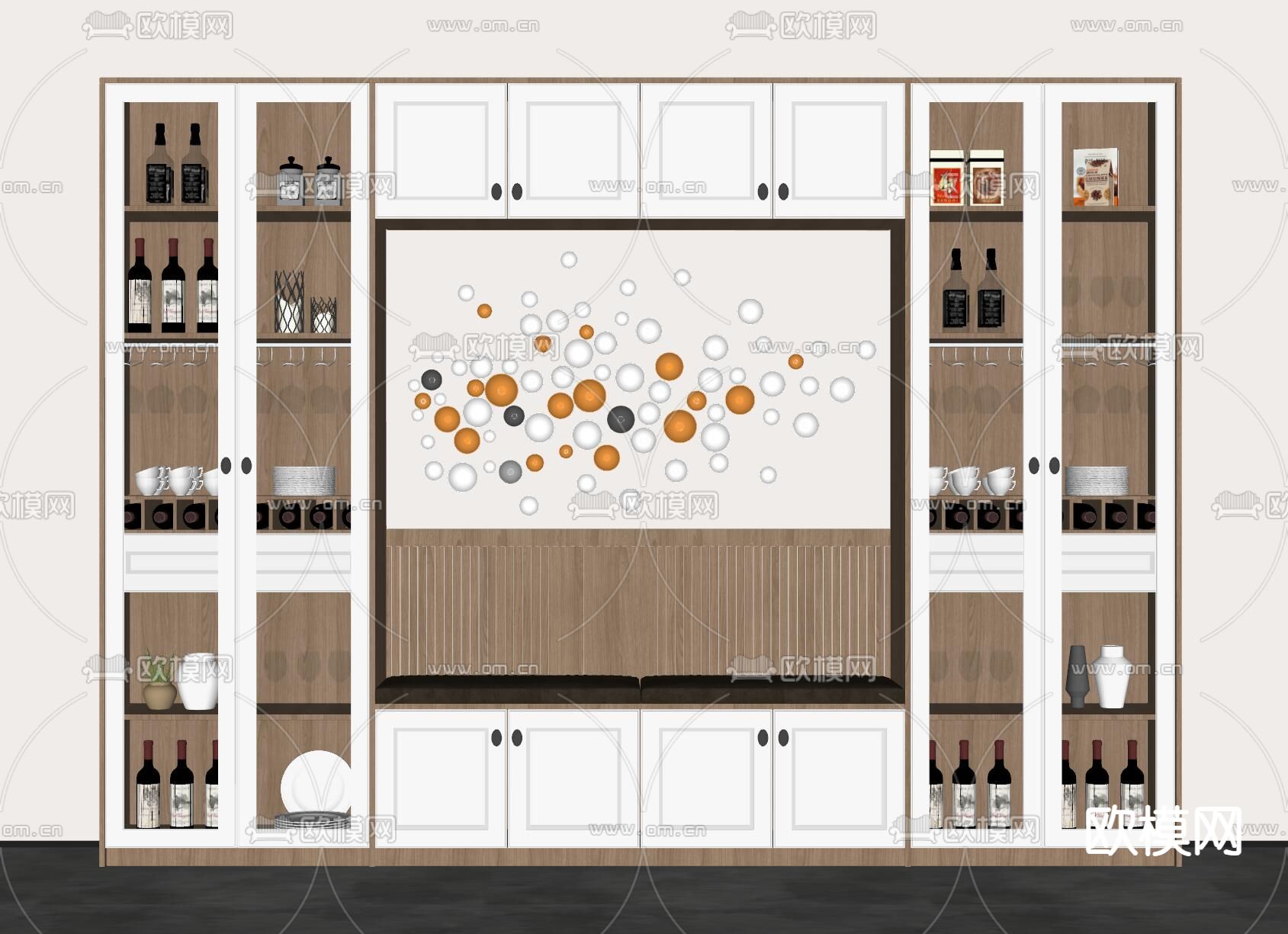 北欧卡座酒柜su模型下载（渲染图1）