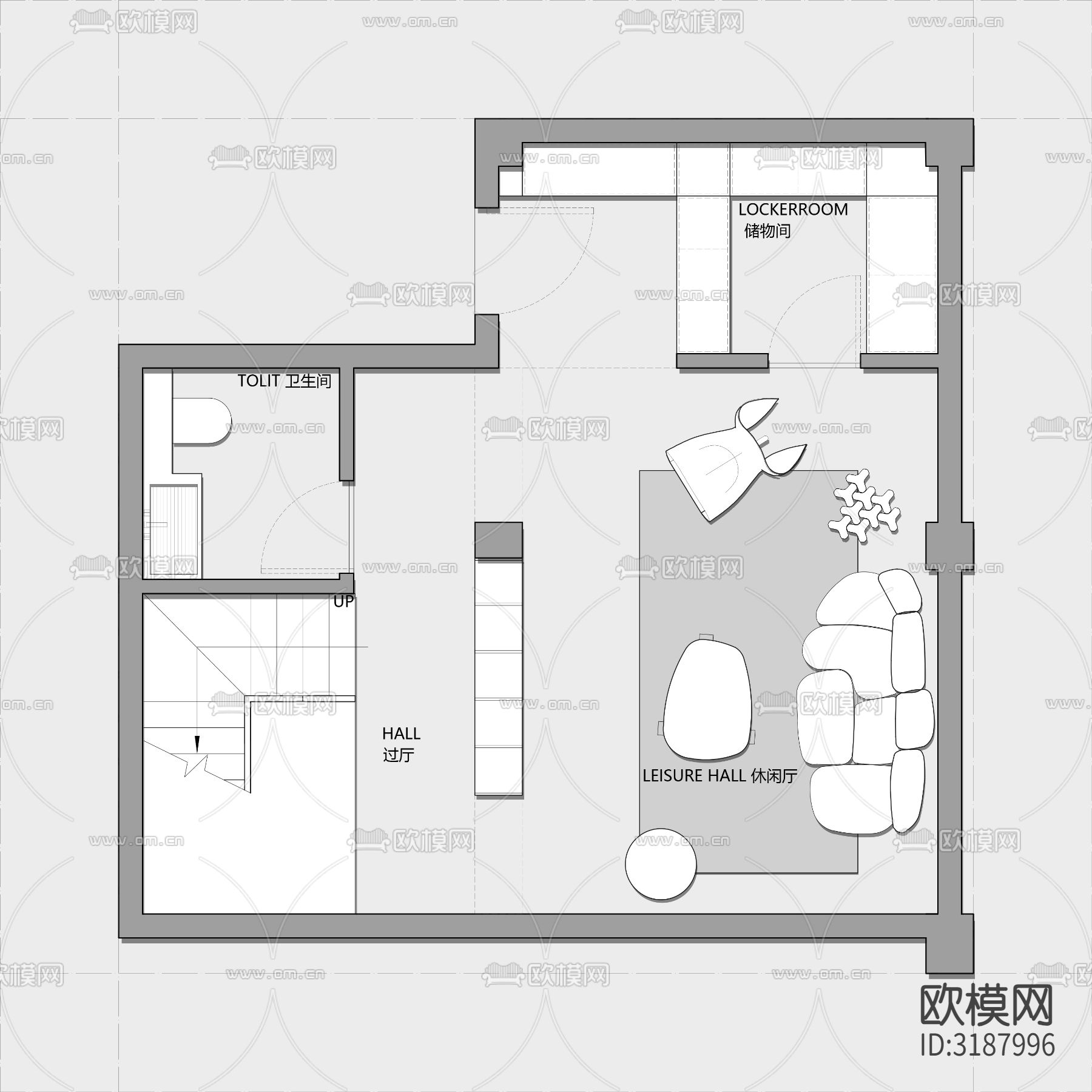 200㎡三层叠墅户型优化改造户型平面图下载（渲染图1）
