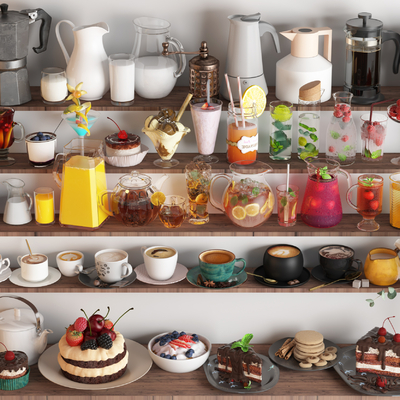  蛋糕饮料 柠檬水 冰淇淋 牛奶su模型 