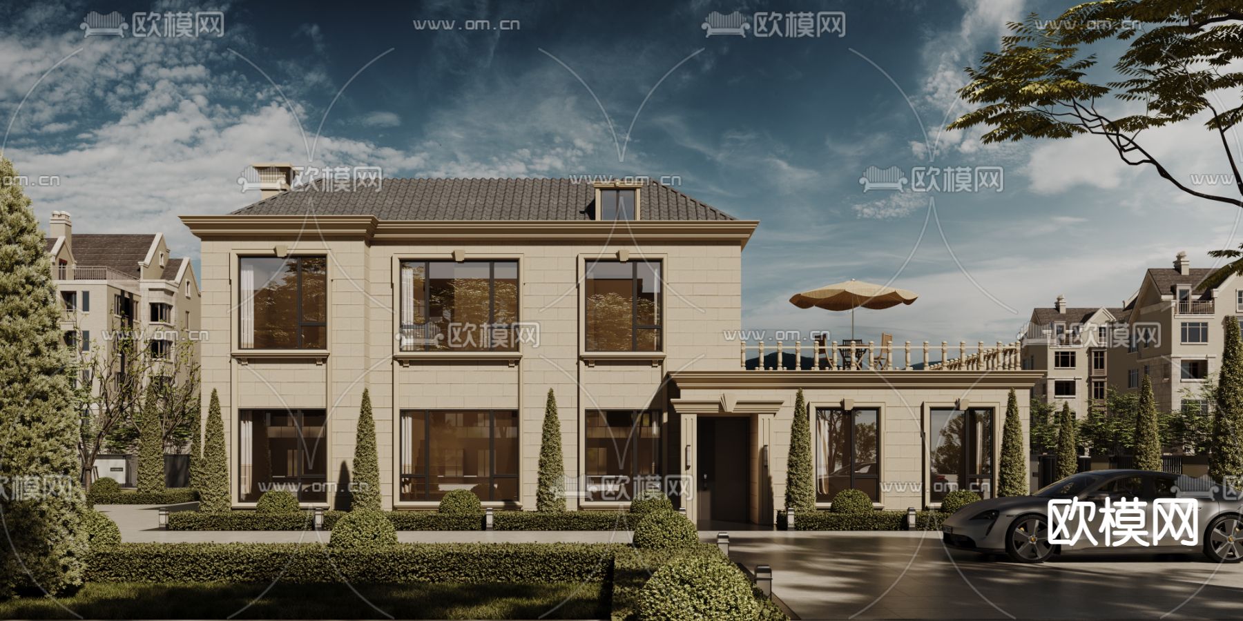 现代别墅外观3d模型下载