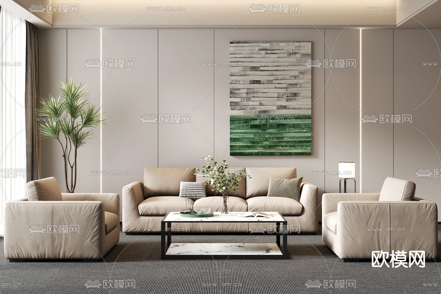 办公沙发 组合沙发3d模型下载