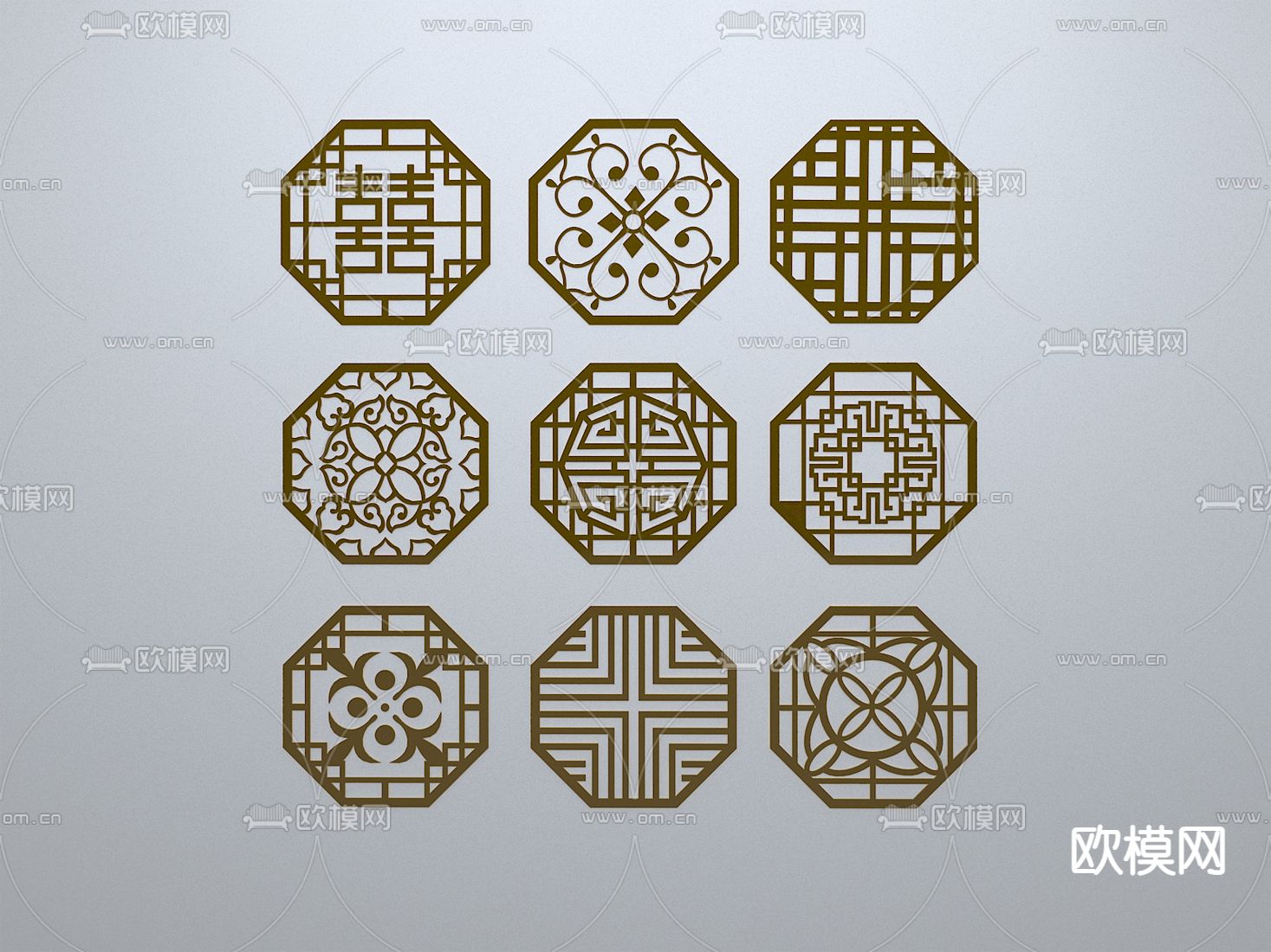 中式窗花 福字剪影 窗格 花格窗3d模型下载