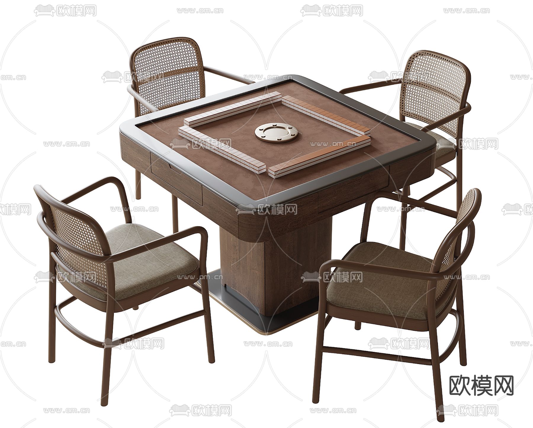 新中式麻将桌椅su模型下载（渲染图2）