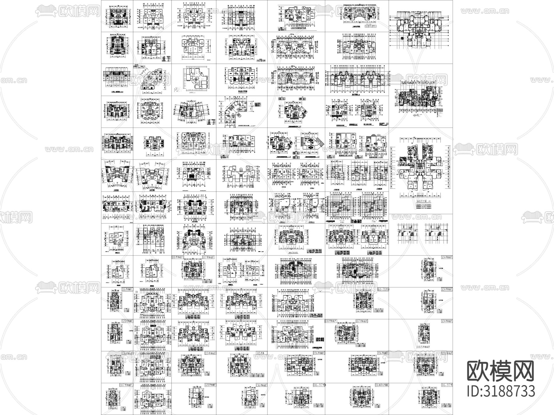 住宅户形平面图CAD图库下载（渲染图1）