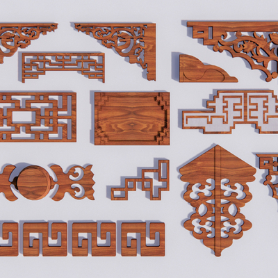  中式雕花构件 窗格 角花 角线 花格su模型 