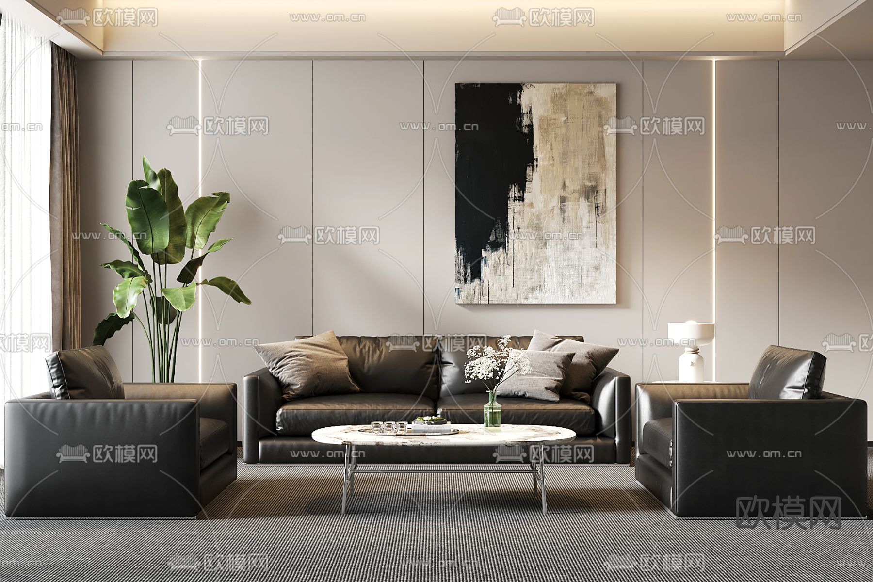 办公沙发 组合沙发3d模型下载