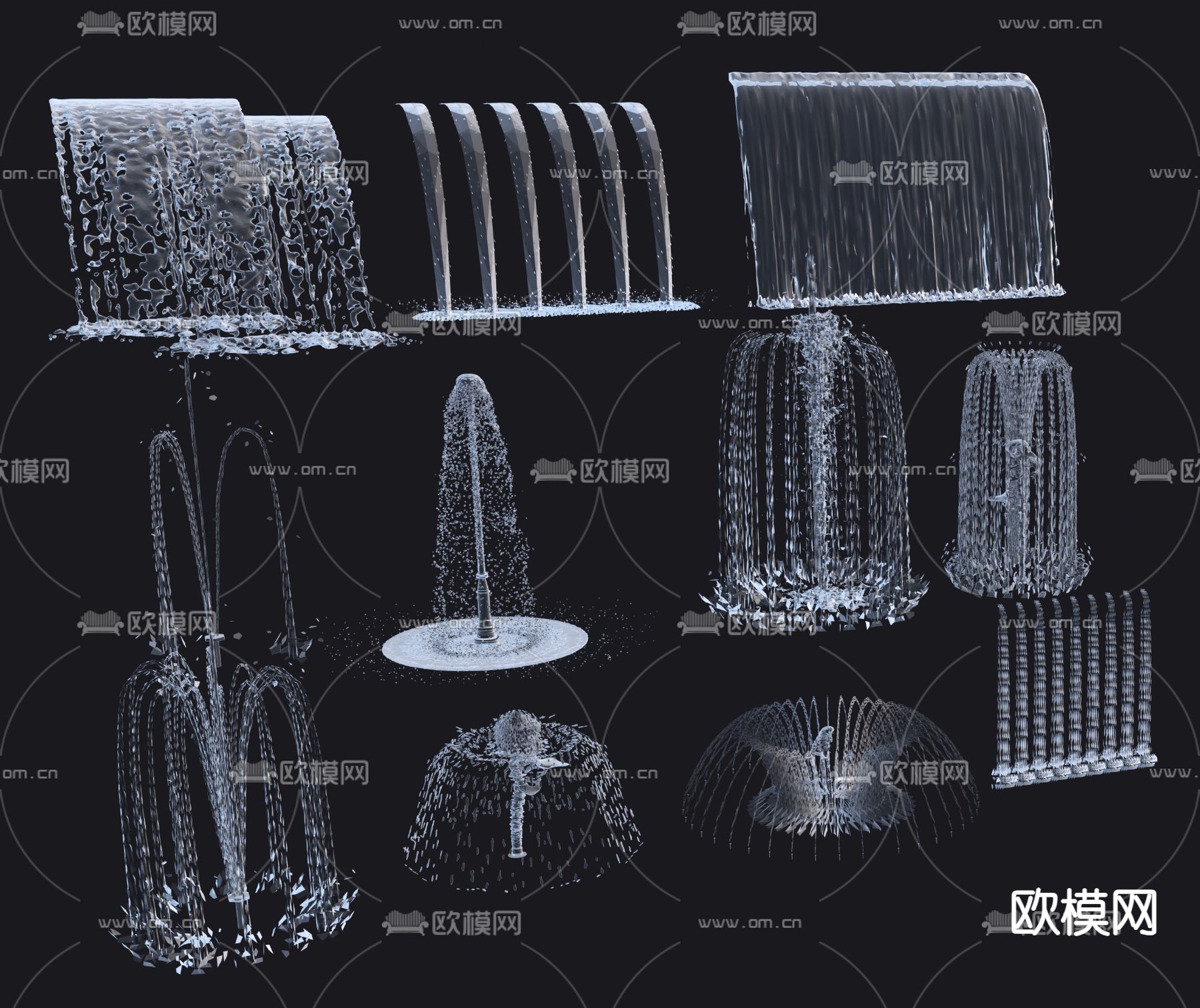 喷泉流水 涌泉 水景 水花3d模型下载