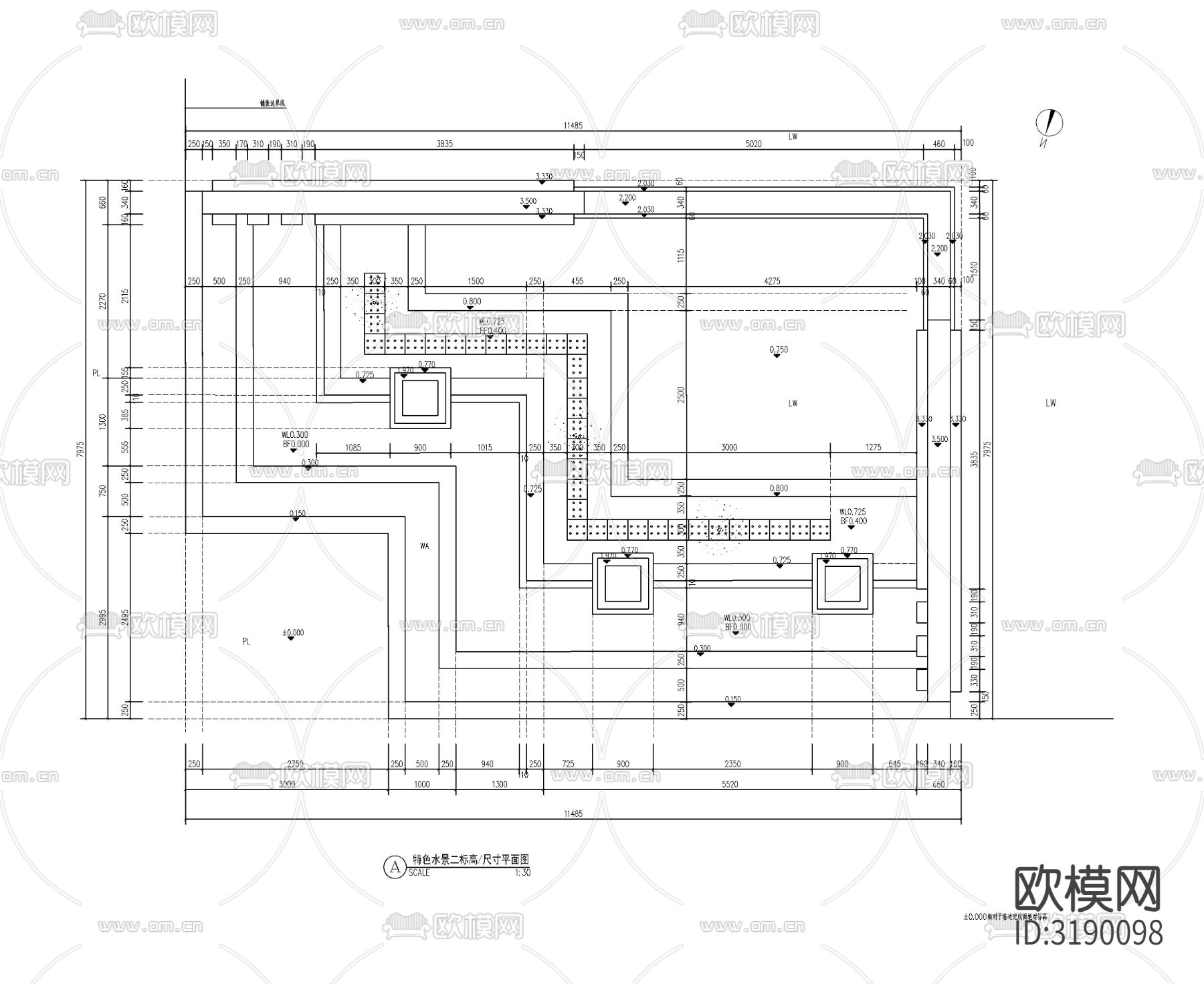 现代镜面水景cad大样图下载（渲染图1）