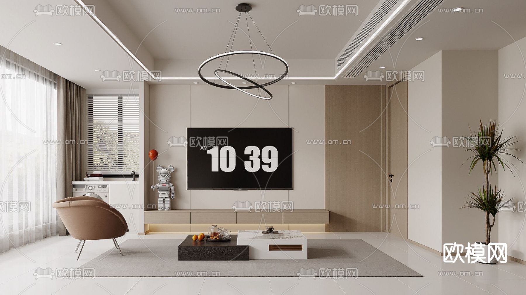 现代客餐厅3d模型下载（渲染图2）