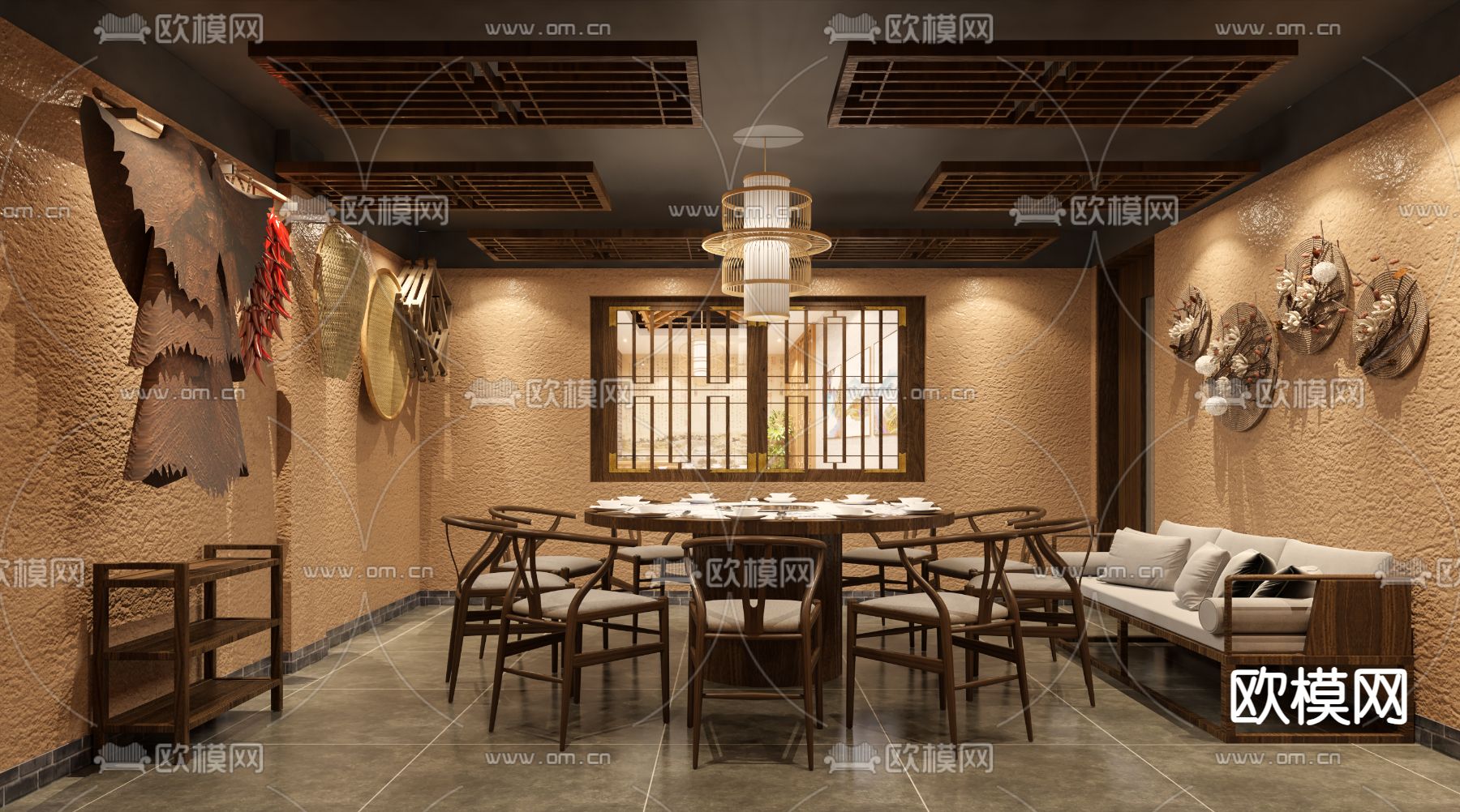 新中式火锅店3d模型下载（渲染图3）