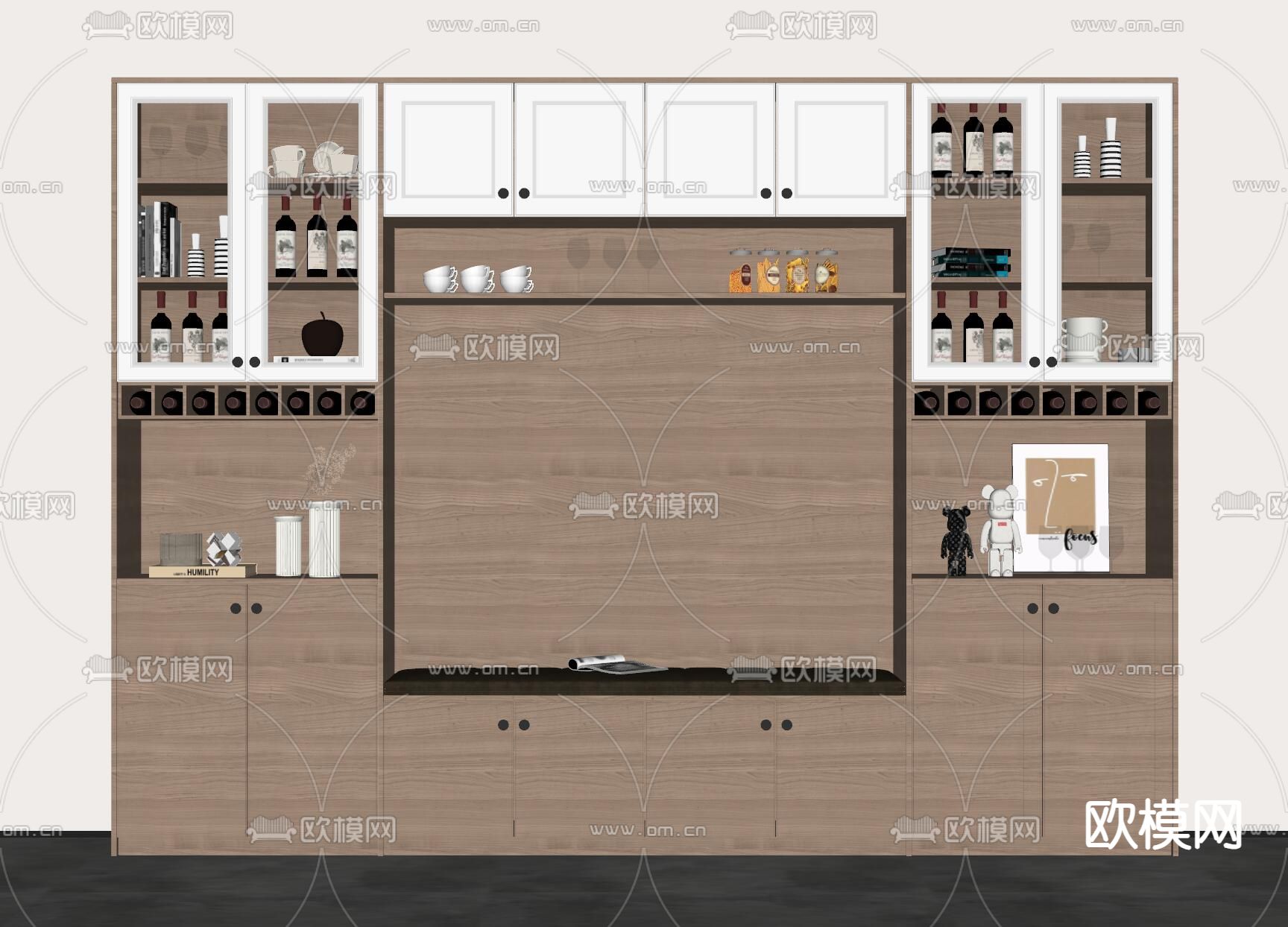 北欧卡座酒柜su模型下载（渲染图1）