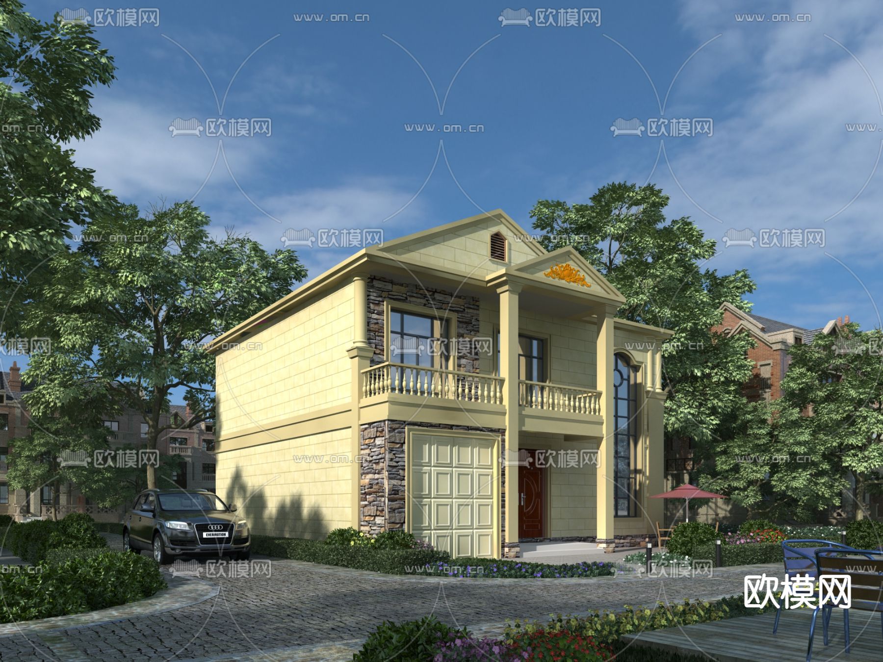美式独栋别墅3d模型下载
