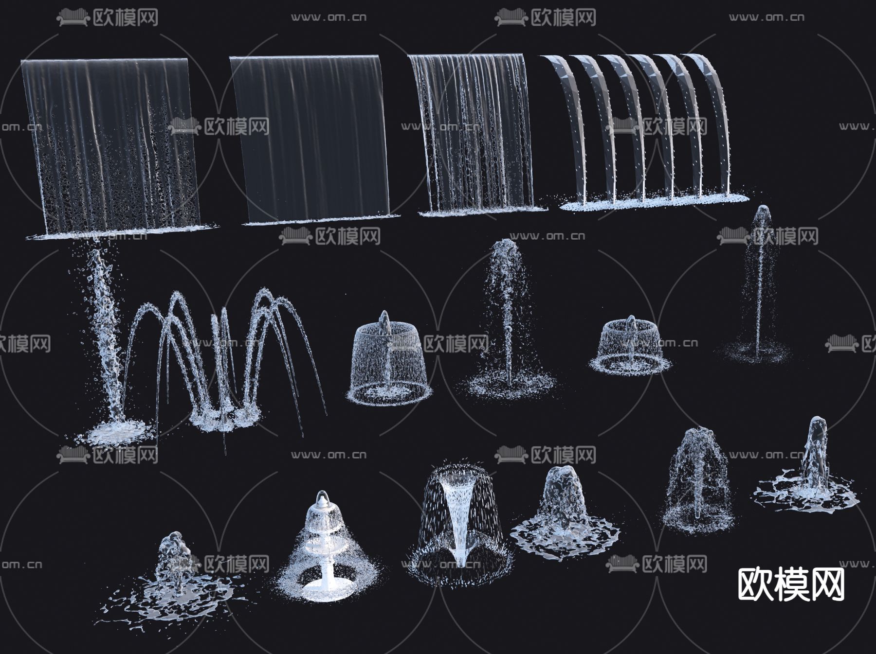 喷泉流水 涌泉 水景 水花3d模型下载