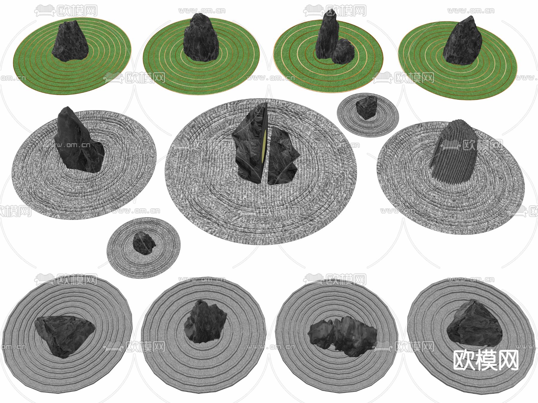日式禅意石头 景观石3d模型下载（渲染图2）