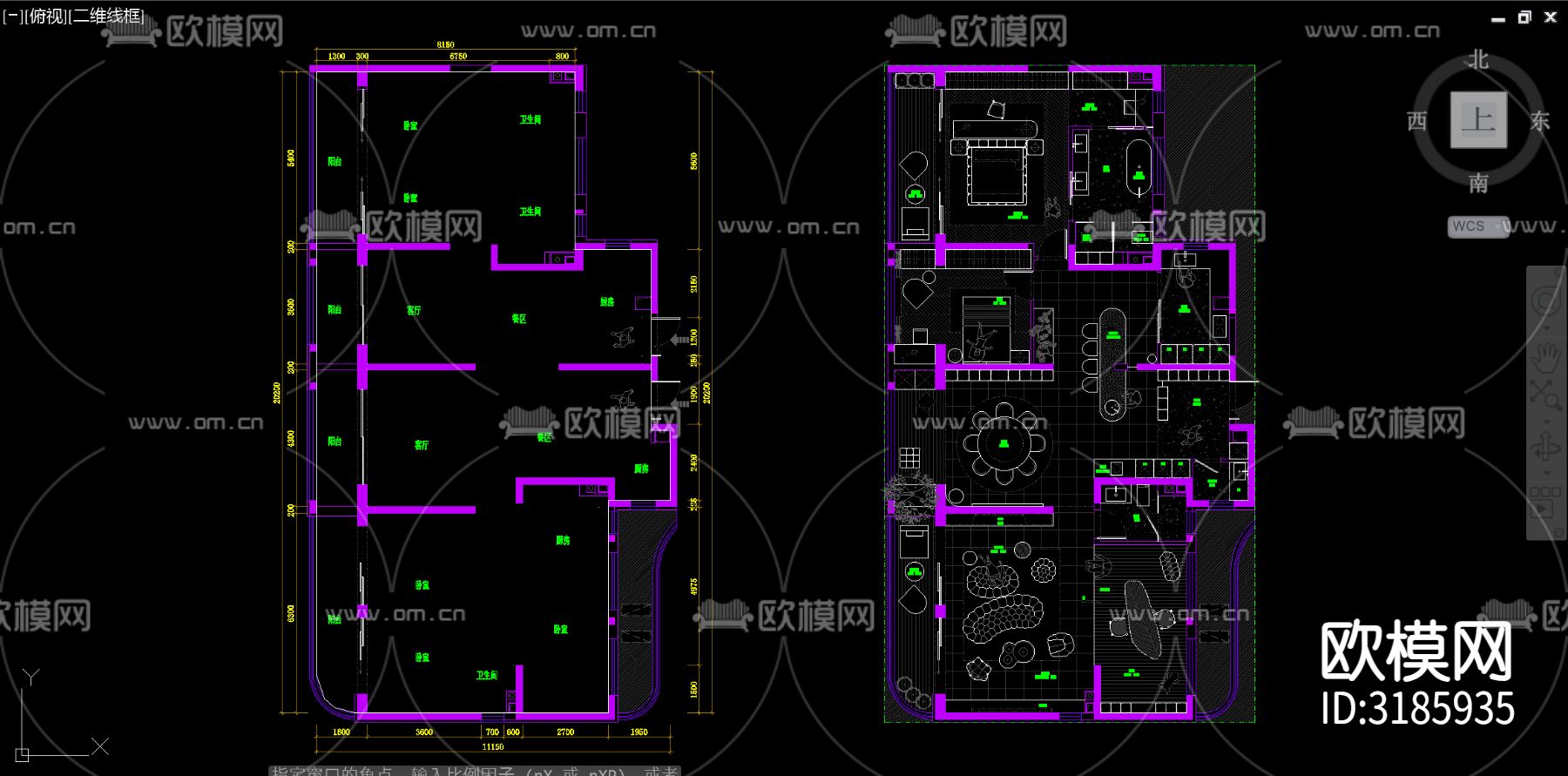 2024年194㎡两户打通创新户型改造优化户型平面设计cad施工图下载（渲染图3）
