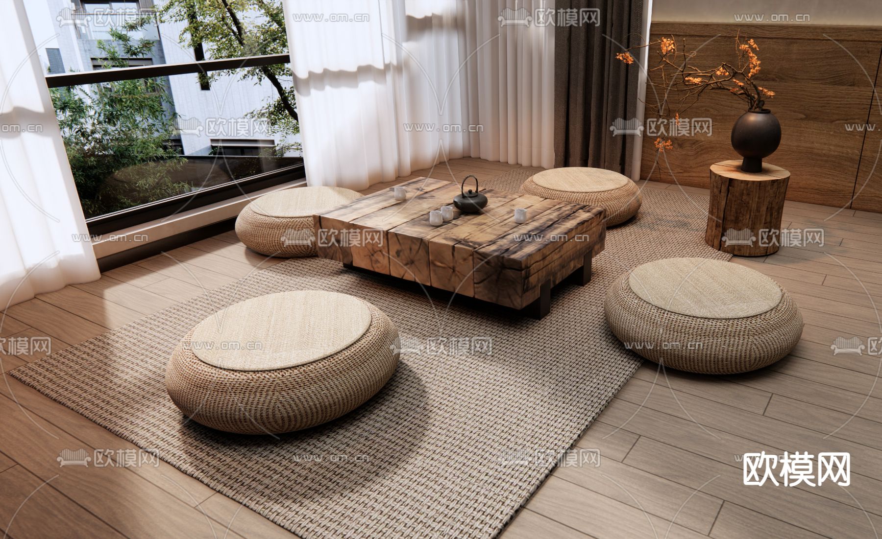 侘寂茶桌 榻榻米茶台3d模型下载