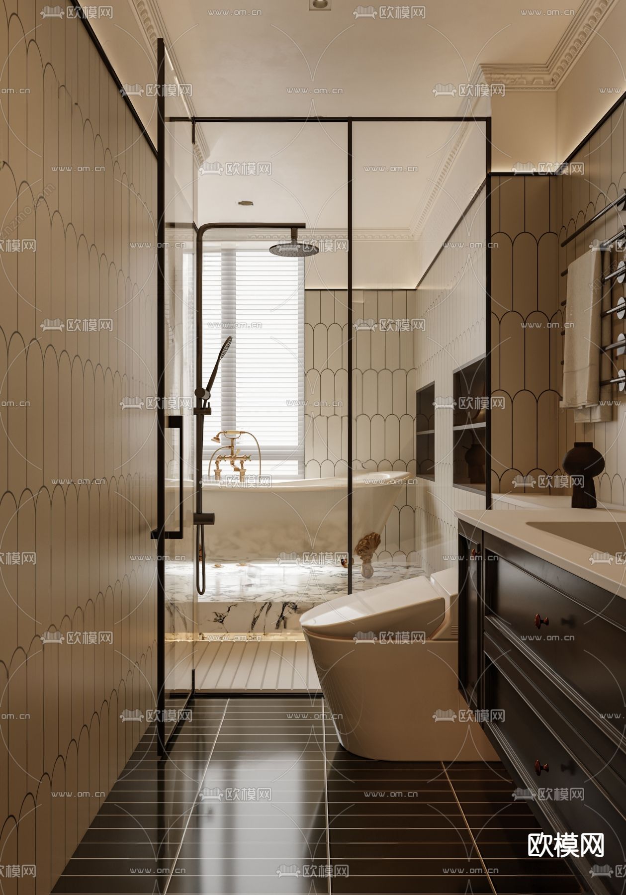 法式卫生间 浴室su模型下载（渲染图2）