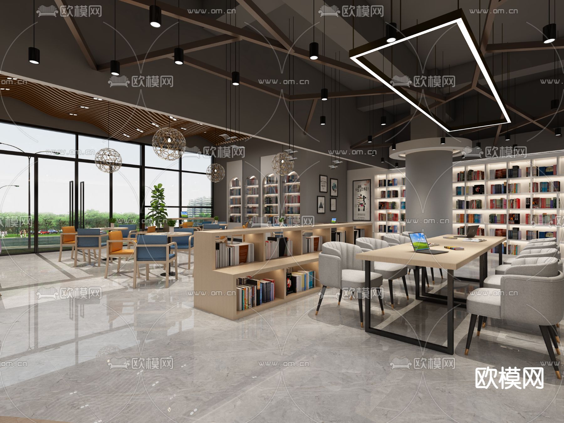 现代图书馆3d模型下载（渲染图3）