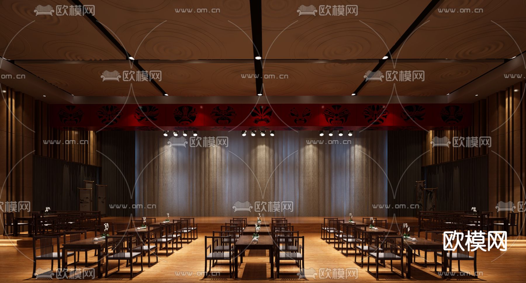 新中式剧场 剧院3d模型下载（渲染图1）
