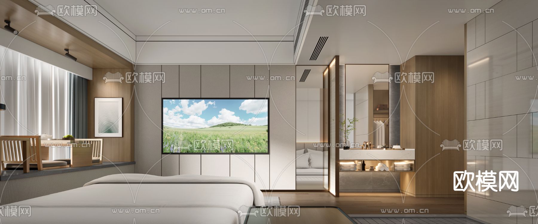 现代酒店客房3d模型下载（渲染图2）