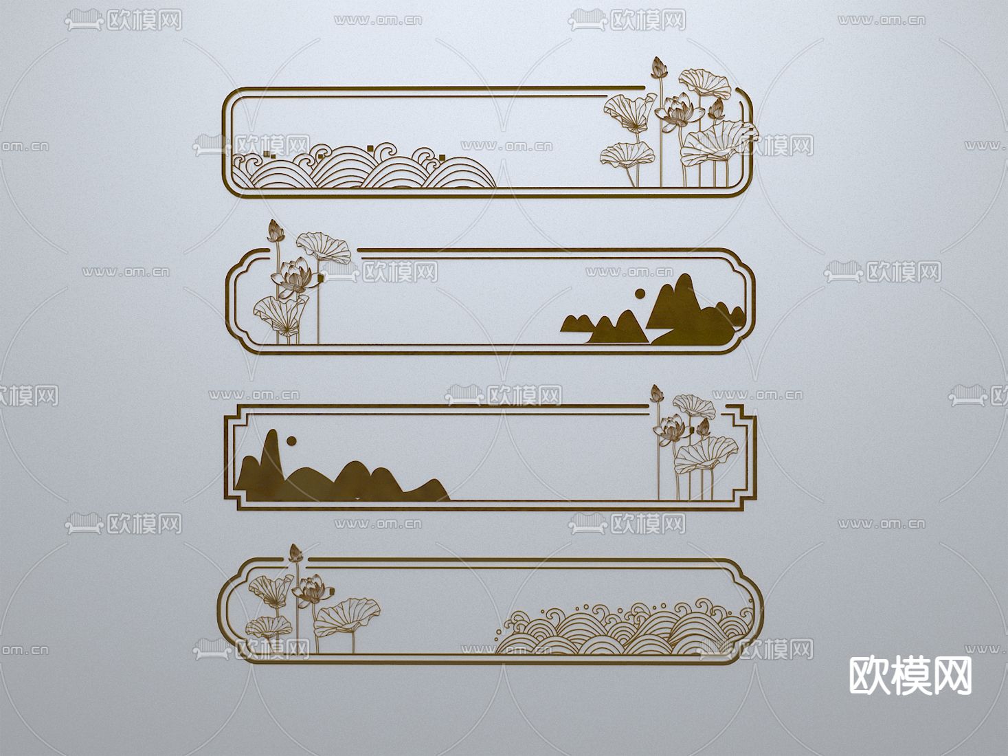 新中式窗花 线条 边框 窗框3d模型下载