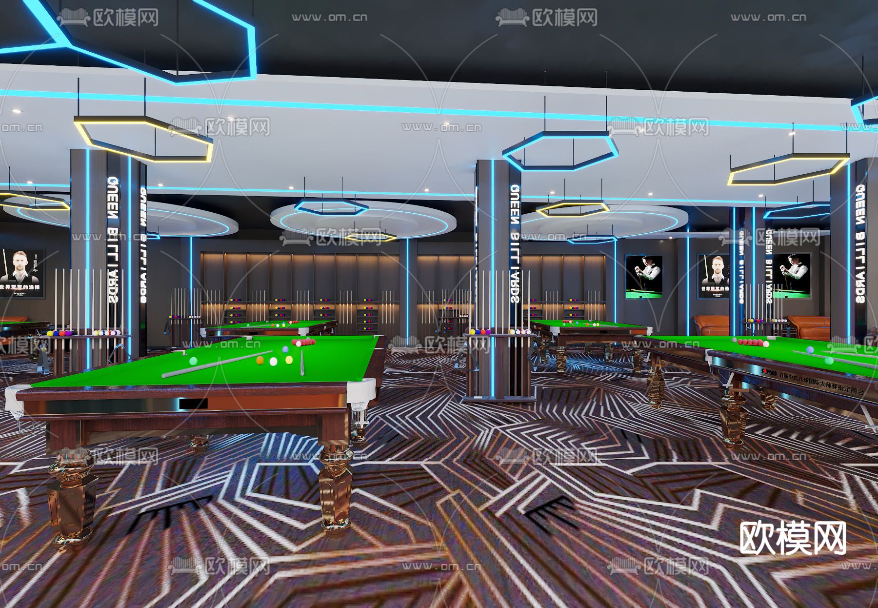 工业风台球室 桌球馆3d模型下载（渲染图4）