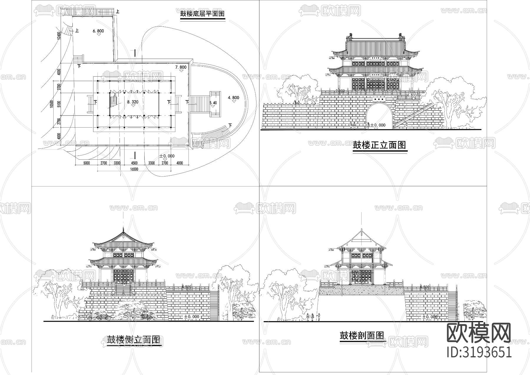 鼓楼建筑CAD施工图下载（渲染图1）