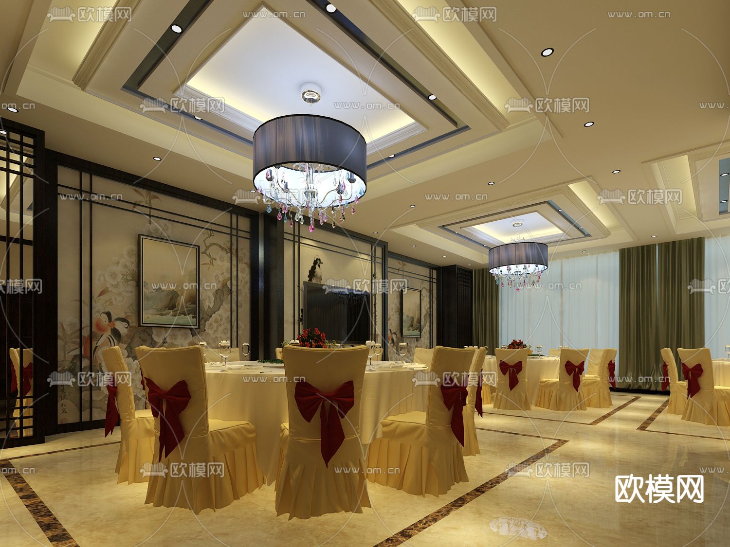 新中式酒店包房 包厢 包间免费3d模型下载（渲染图1）