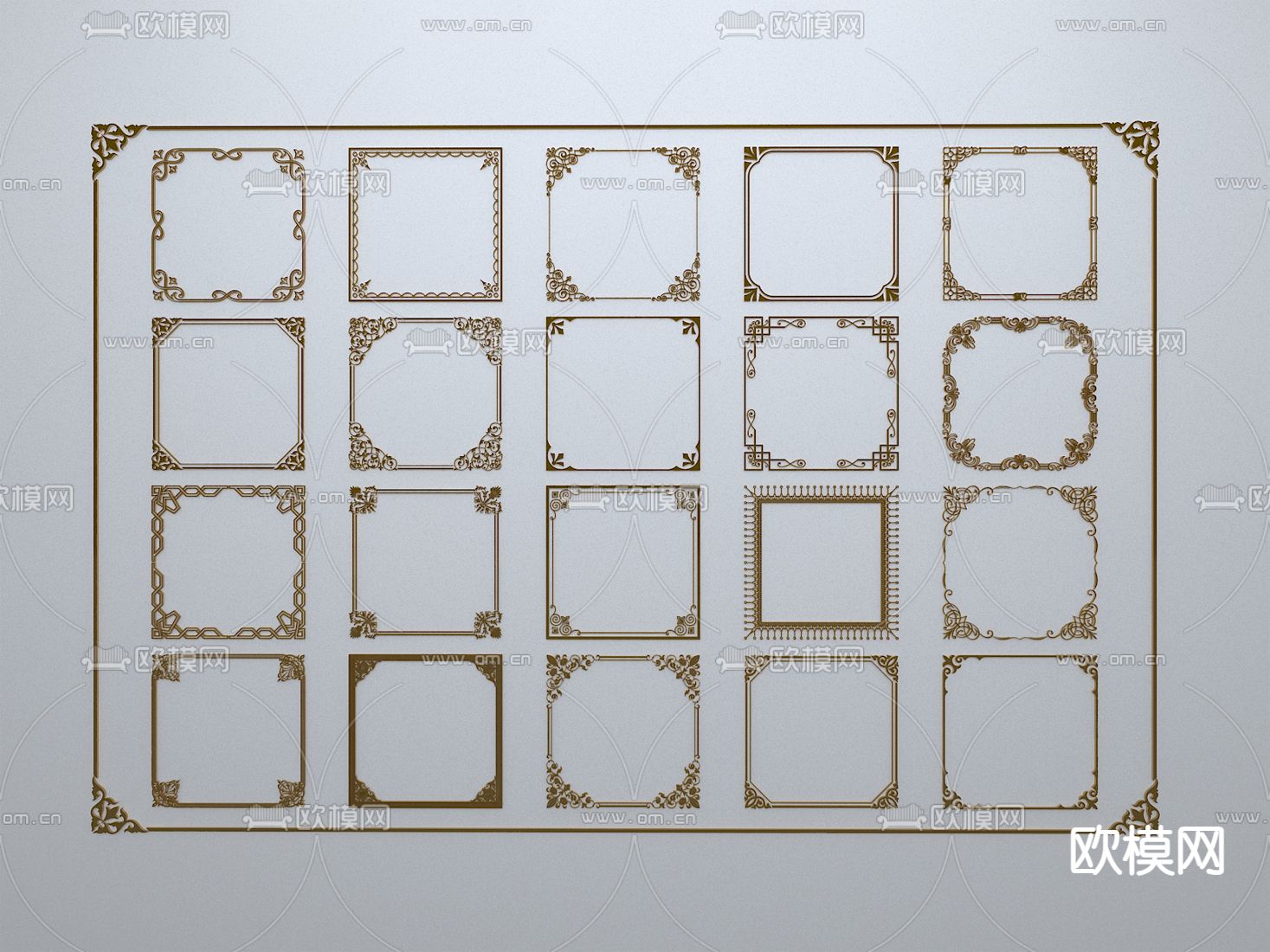 新中式窗花 线条 边框 窗框3d模型下载