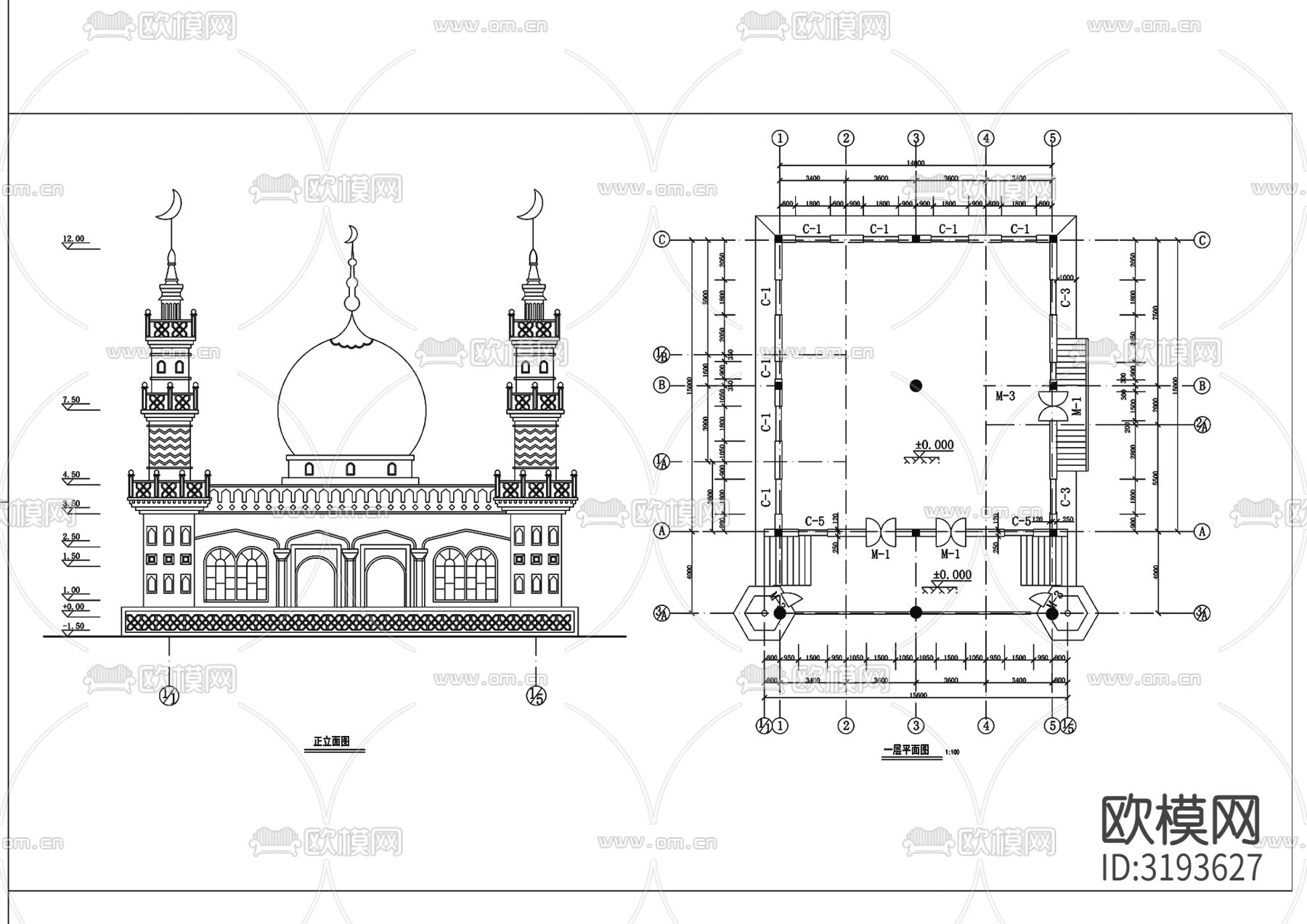 清真寺建筑CAD施工图下载（渲染图2）