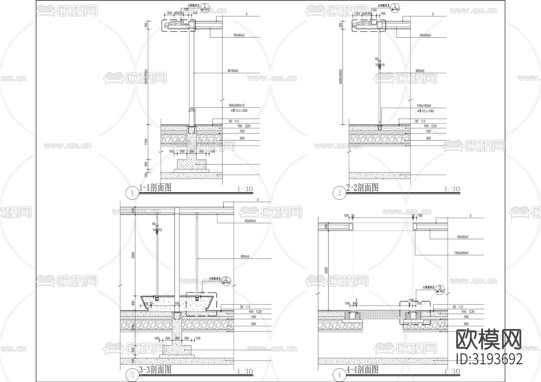 异形特色廊架节点大样图下载（渲染图4）
