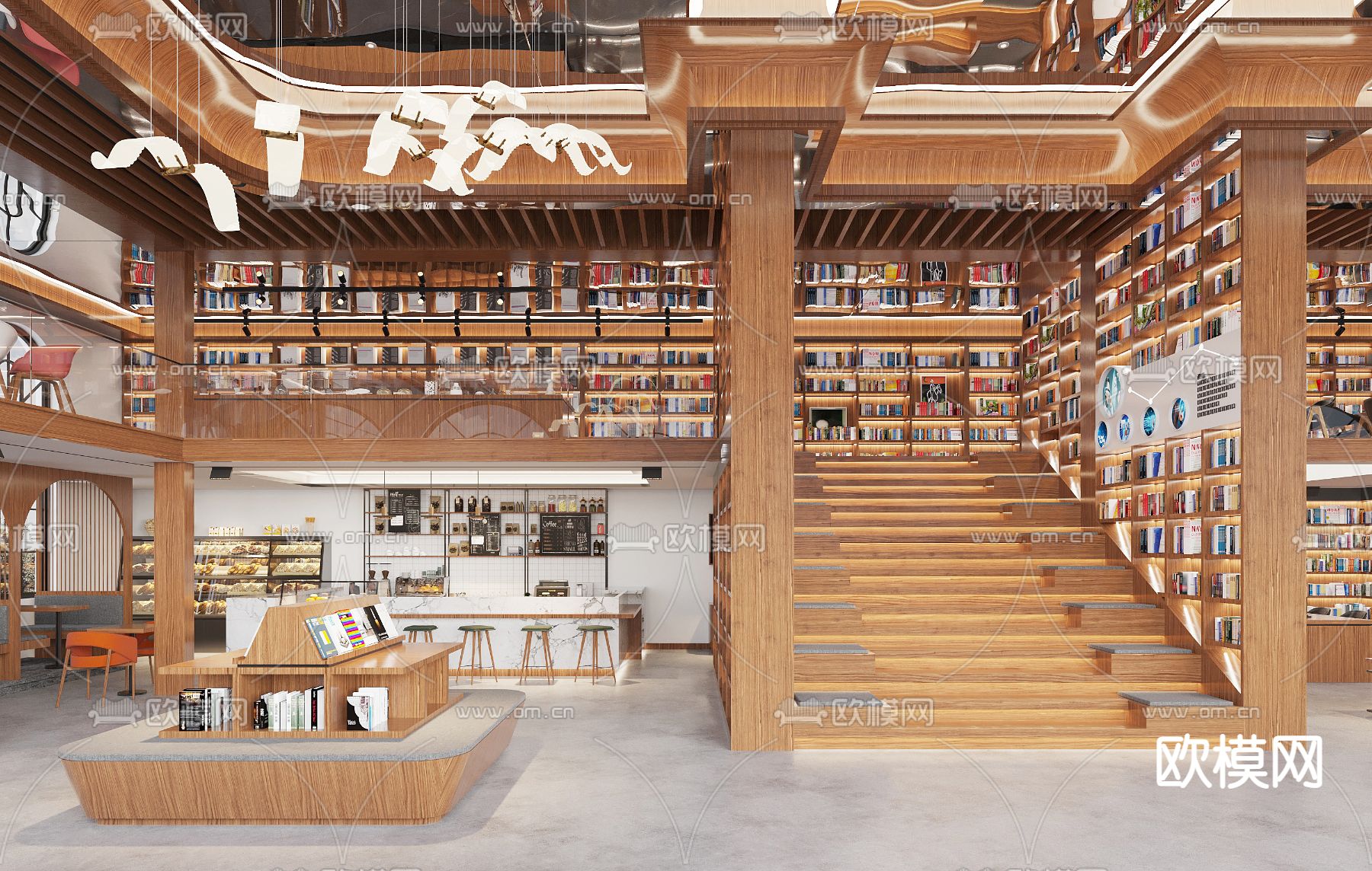 现代书店 图书馆3d模型下载（渲染图4）