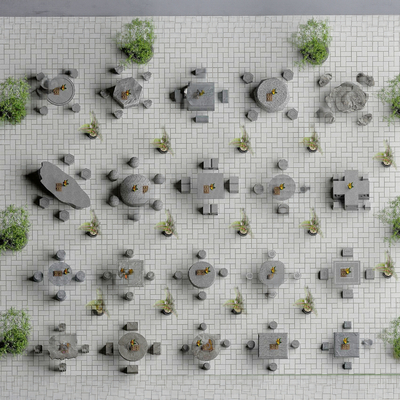  中式休闲石桌 石凳su模型 