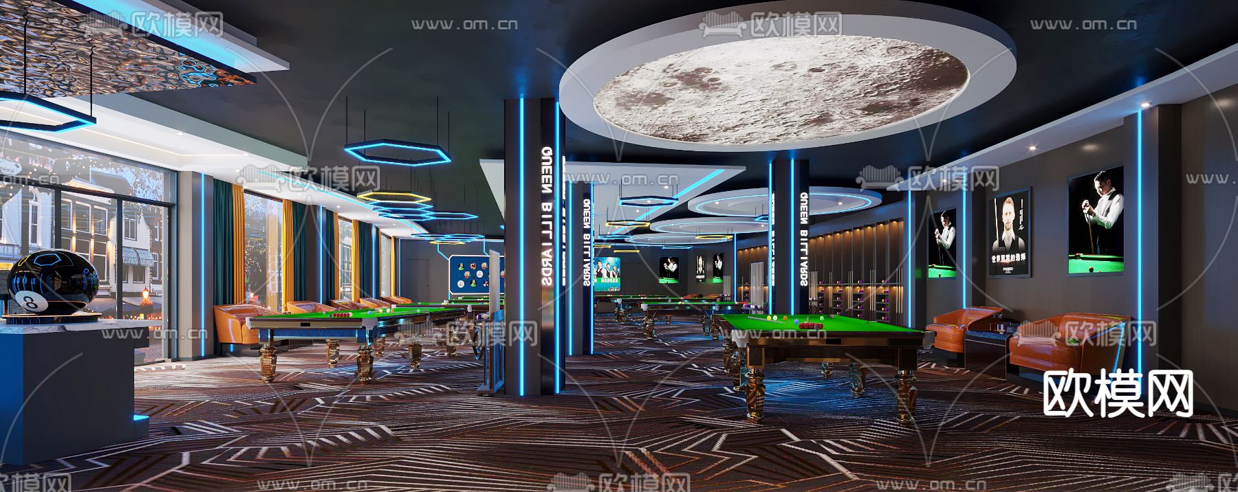 工业风台球室 桌球馆3d模型下载（渲染图2）
