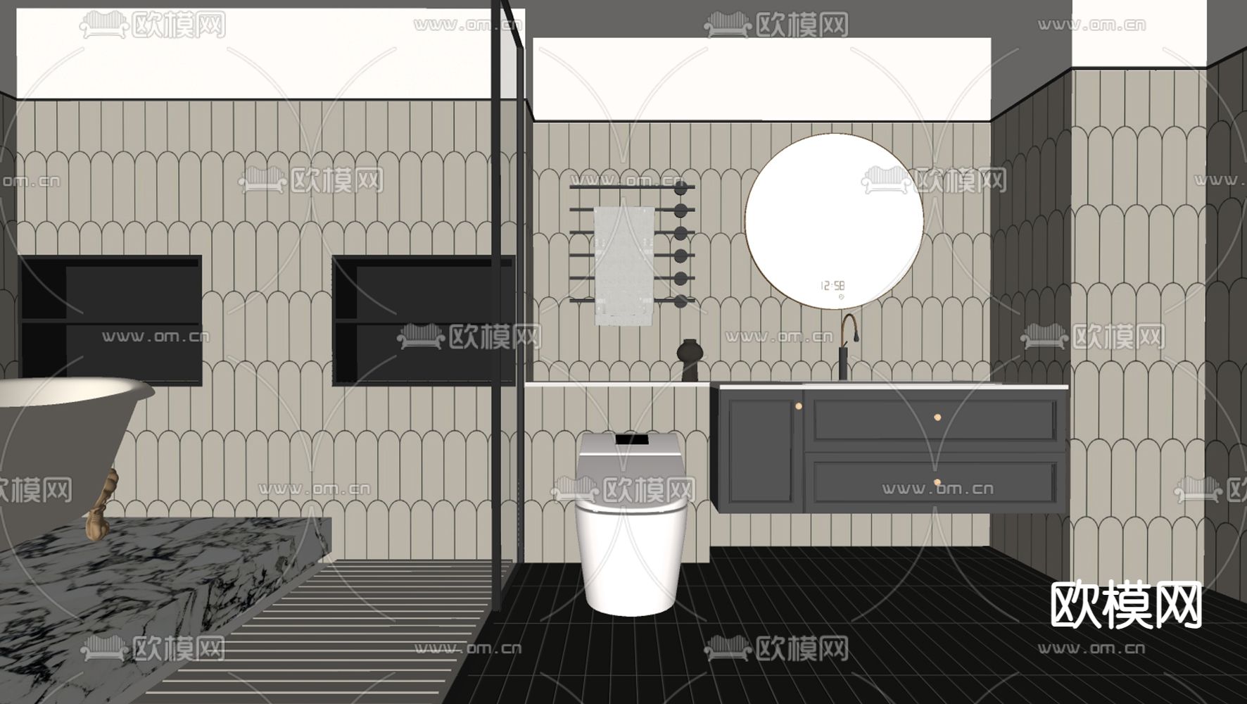 法式卫生间 浴室su模型下载（渲染图1）