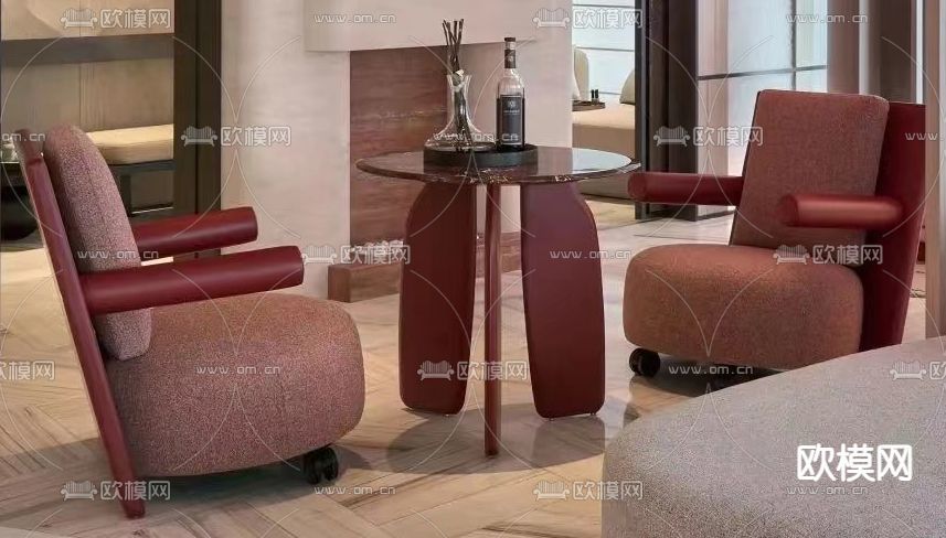 红色休闲桌椅免费3d模型下载