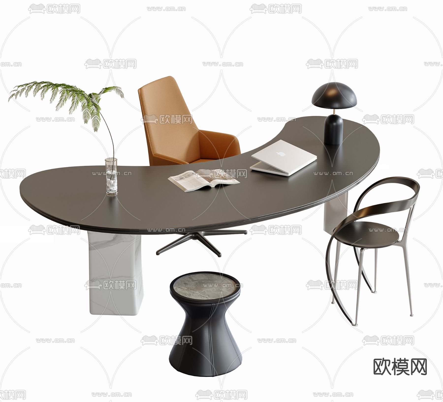 弧形书桌 写字台3d模型下载