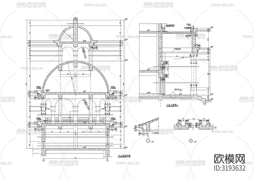 教堂建筑CAD施工圖下載(渲染圖2)