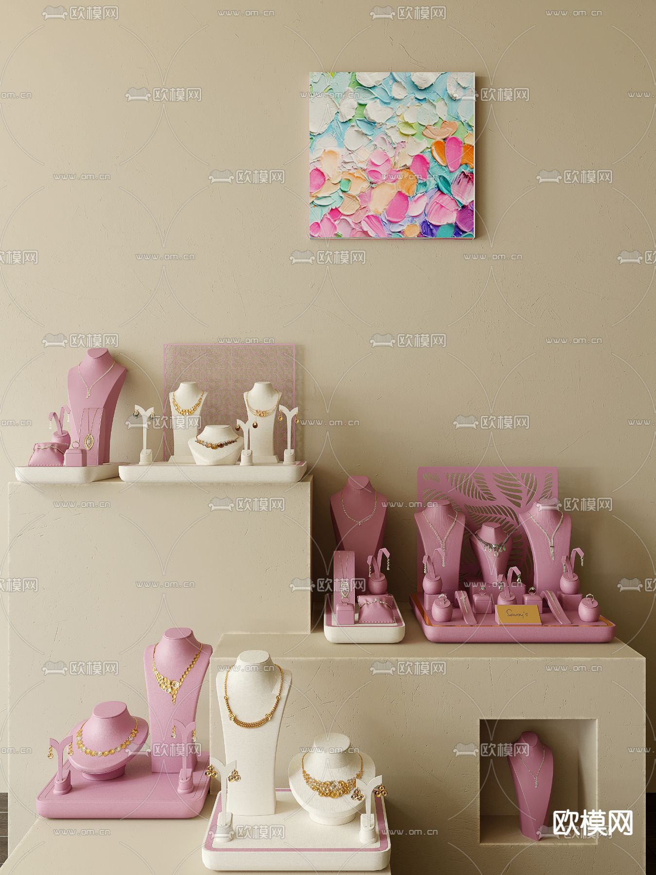 首饰 项链 珠宝 手镯 耳环 戒指3d模型下载（渲染图1）