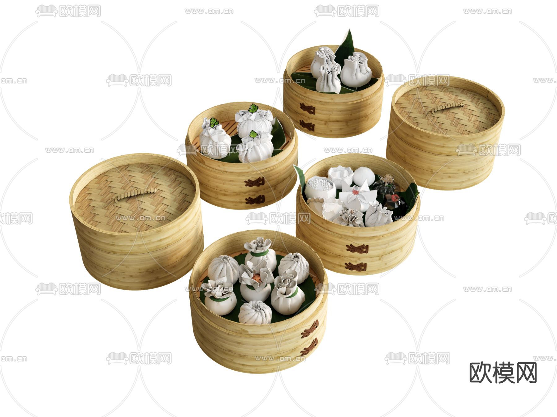 食物 面食 烧卖 小笼包 蒸笼su模型下载（渲染图2）