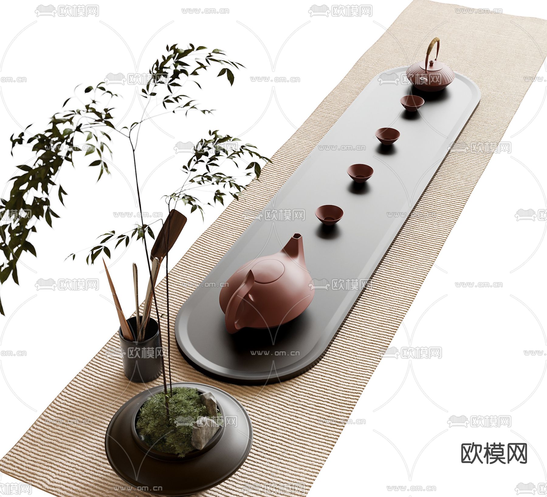 现代茶具 茶壶摆件su模型下载（渲染图2）