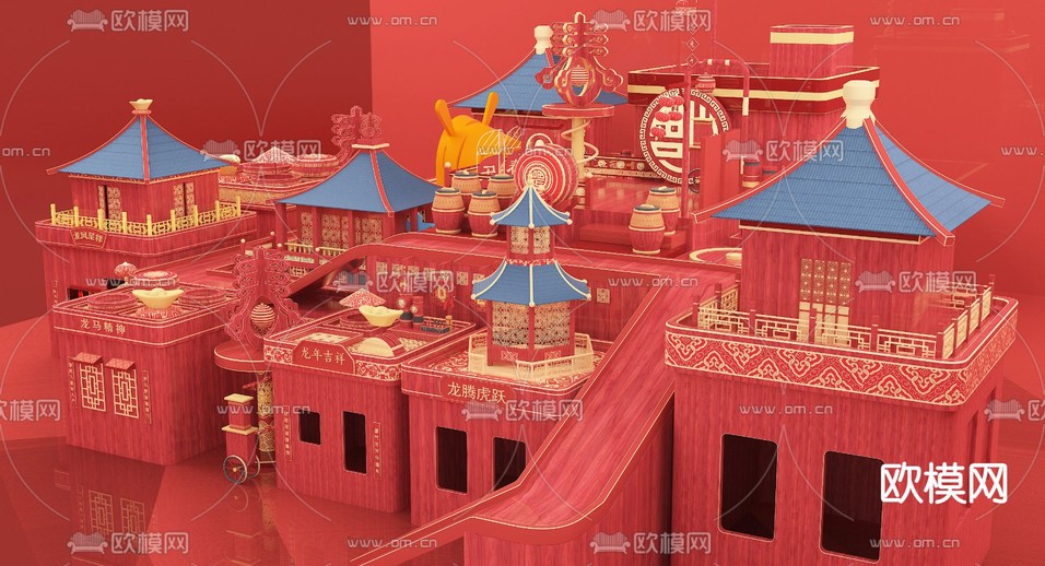 中式新年美陈3d模型下载(渲染图4)