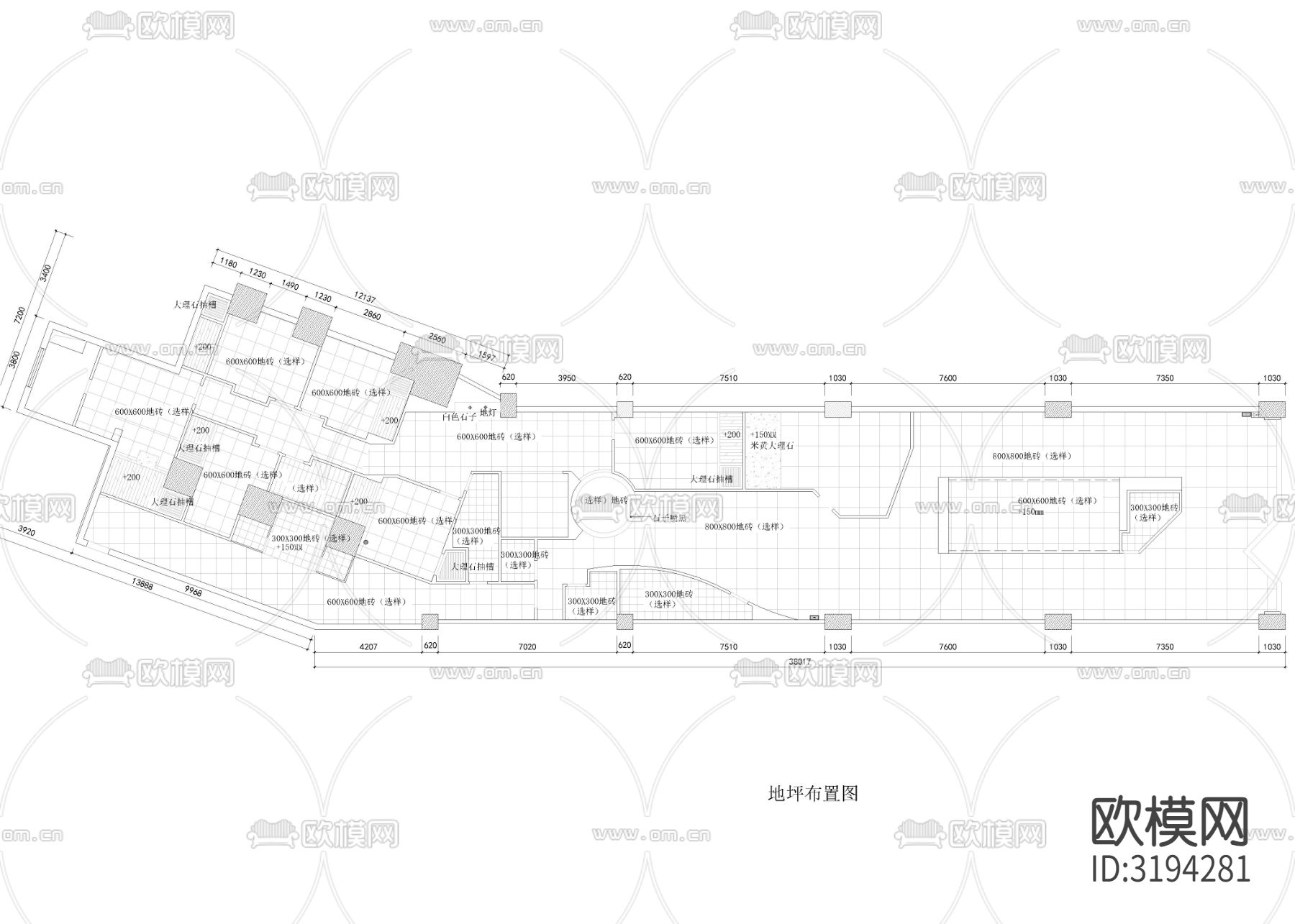 460㎡美容美发店 理发店CAD施工图下载（渲染图2）