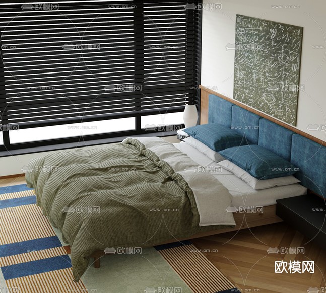 中古风双人床su模型下载(渲染图2)
