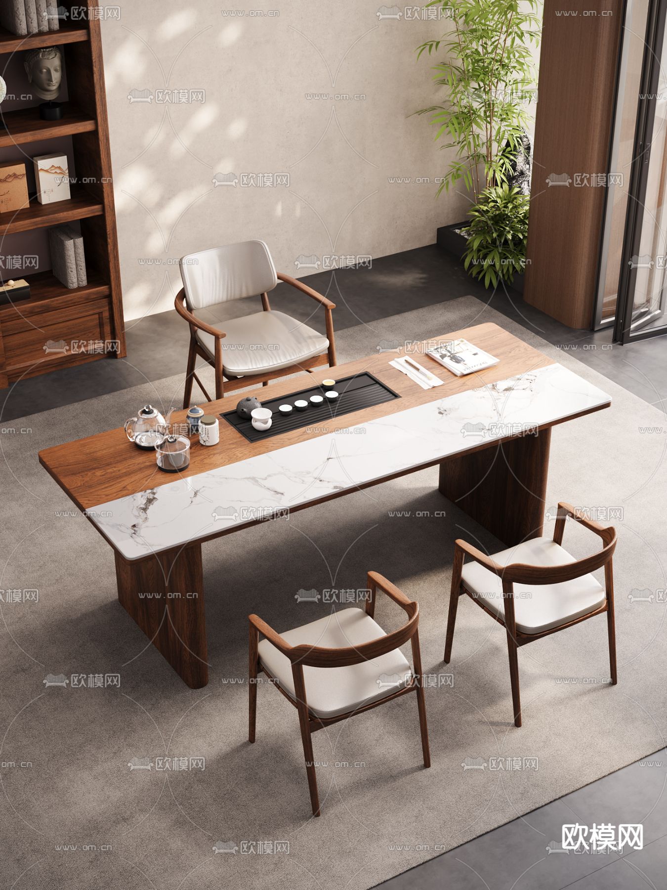 新中式茶桌 茶台3d模型下载