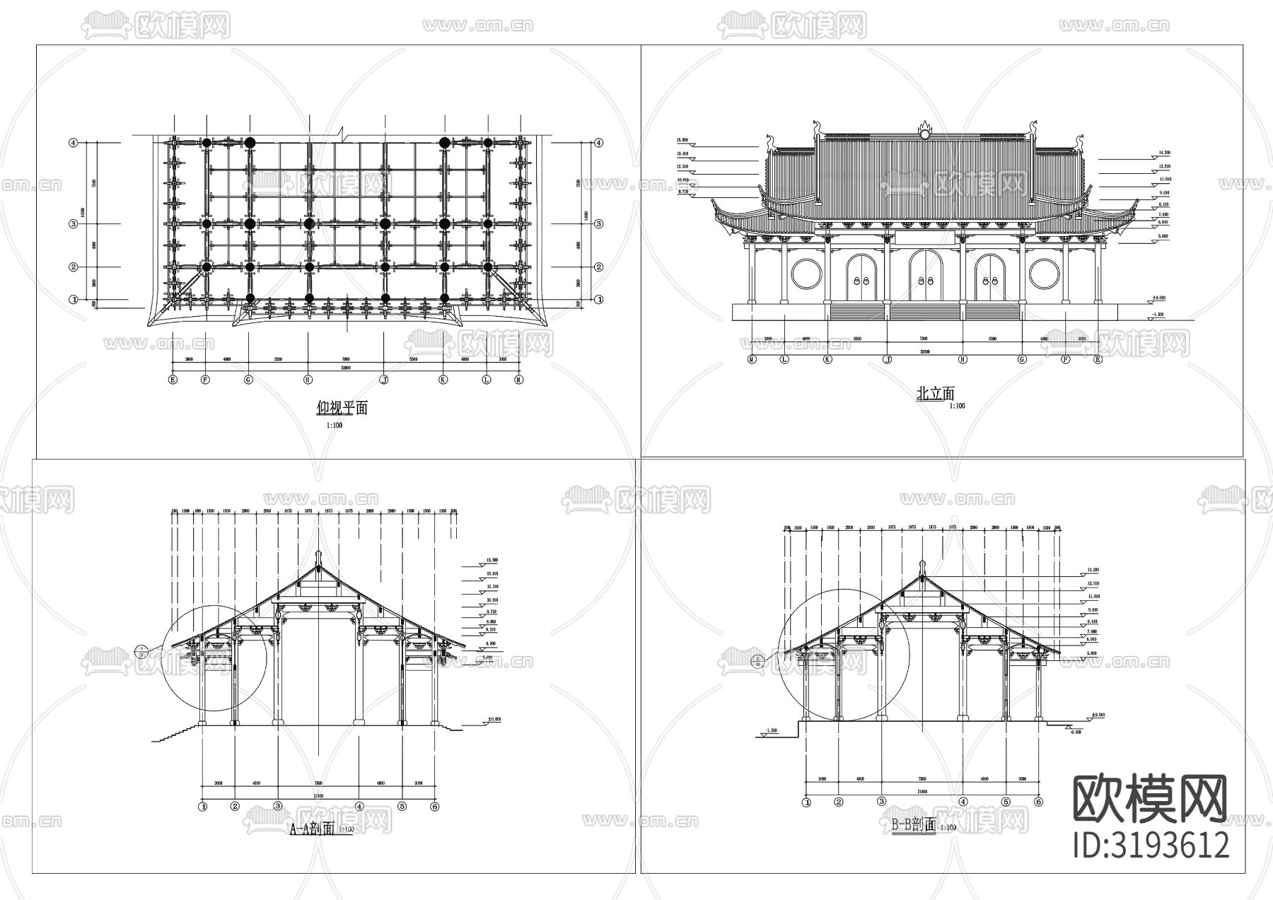 山门建筑CAD施工图下载（渲染图1）