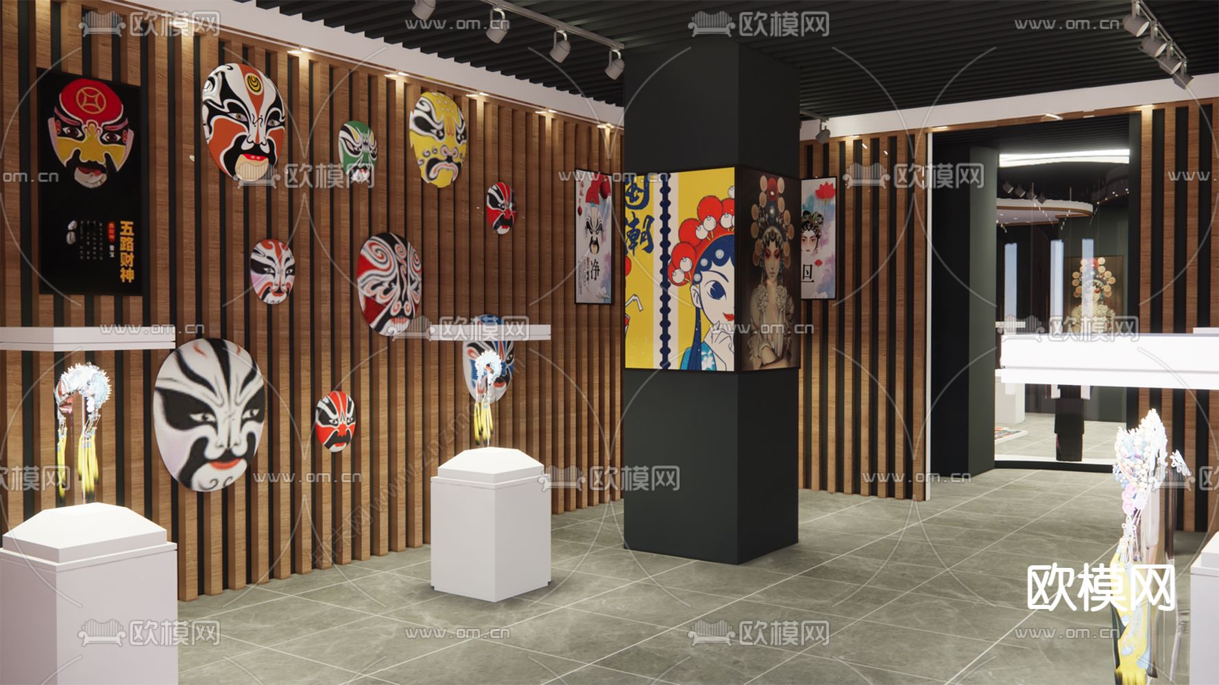 中式戏曲文化展厅3d模型下载（渲染图3）