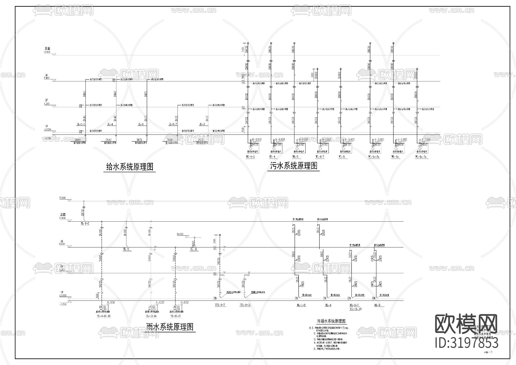 幼儿园给排水cad施工图下载（渲染图4）